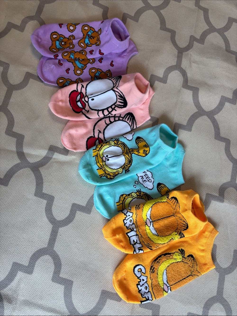 Garfield Low-Cut Novelty Socks - Pink, Purple, Teal, Orange 4 pairs